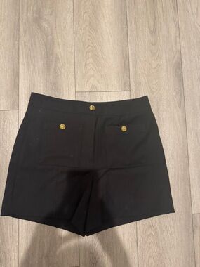 White House Black Market Black High-Waist Shorts with Gold Buttons
